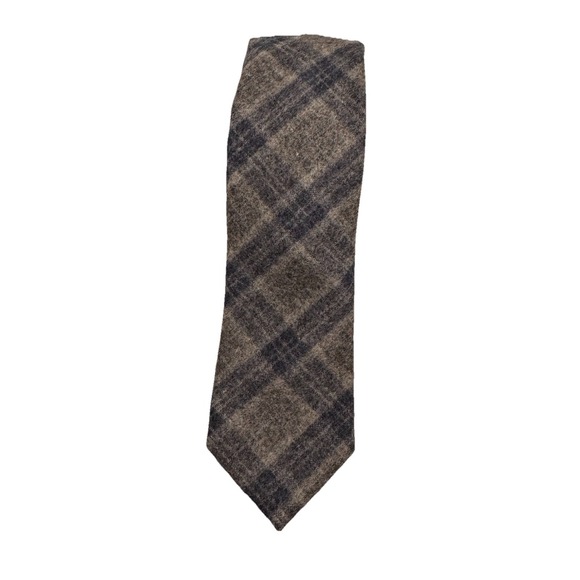 TOMMY HILFIGER 58" Gray‎ Navy Blue Tartan Plaid Wool Blend Slim Tie - Picture 1 of 6